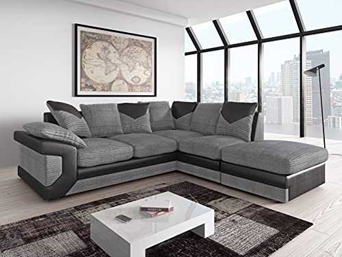 Amazing Sofas NEW LARGE DINO CORNER SOFA JUMBO CORD GREY BLACK OR BEIGE BROWN LEFT OR RIGHT(Grey Black right). Fire resistant as per British Standards, foam filled seats for comfort.