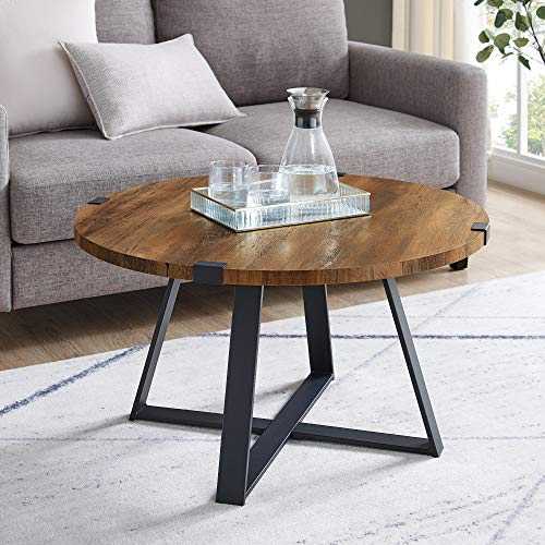 Eden Bridge Designs Industrial Urban Round Coffee Table, Metal legs and Laminate Top for Living Room or Home Office, Rustic Oak, One Size