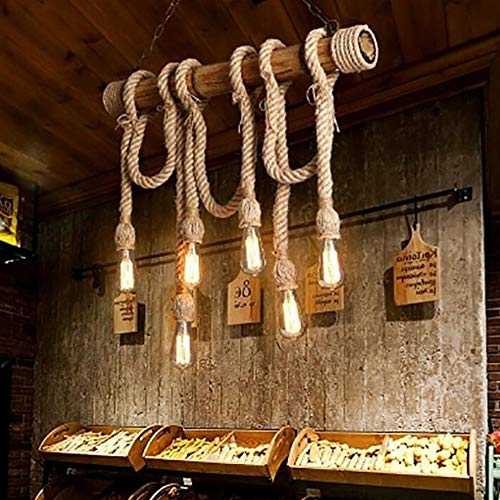Vintage Bamboo Rope Chandelier 6 Heads Vintage Thick Hemp Rope Industrial Ceiling Light Pendant E27 Base Lamp Cord