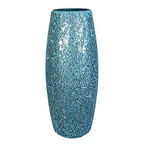Lucenté Crackle Glass Mosaic Vase with Blue & Silver Finish - Single Vase - 30cm (H) x 12cm (Dia)
