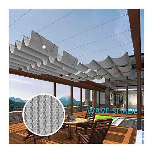 GDMING Retractable Shade Sail Wire Rope Slide Replacement Canopy Cover Durable Sunscreen Permeable Wave Drop Roof For Outdoor Terrace Cafe Trellis HDPE, 35 Sizes 2020 Updated Version