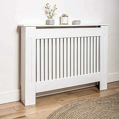 Chelsea Radiator Cover 82 x 112 x 19cm White Painted Wood MDF Radiator Heater Cover Case Cabinet Vertical Grill Slatted Vent Protector Shelf Horizontal Slats Storage for Home Office Traditional Design