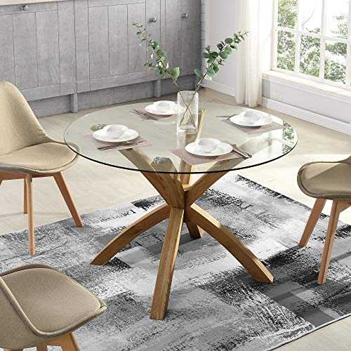 Cherry Tree Furniture Glass Round Dining Table with Solid Oak Legs