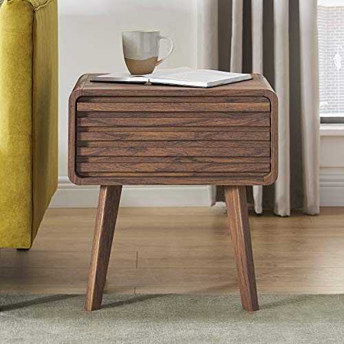 Mopio Ensley Mid Century Modern Nightstand/Side Table/End Table with Wood Slat Drawer Storage for Living Room and Bedroom, Walnut Grain