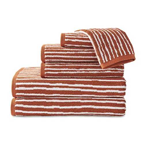 Scott Living Ambrose 100% Cotton Hygro Jacquard 6-Piece Towel Set | Soft & Absorbent | Vertical Stripe Bombay Brown | 2 Bath Towels | 2 Hand Towels | 2 Wash Towels