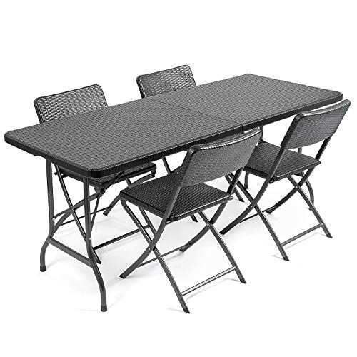 CHRISTOW Rattan Effect Garden Furniture Set Folding 6ft Dining Table 4 Chairs