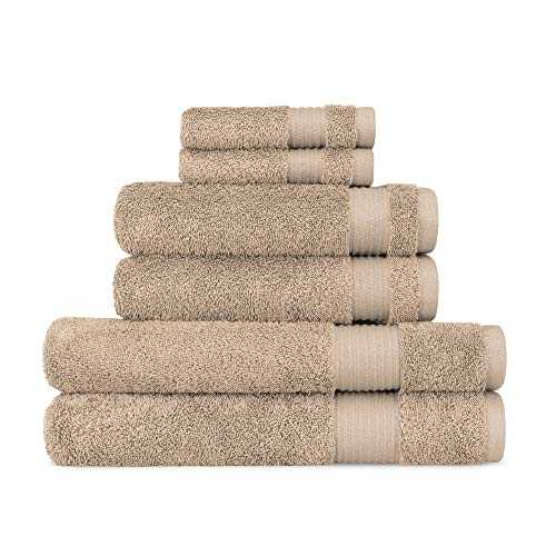 Turqvuaz Towel Set, 6 Piece 650 GSM Turkish Cotton Bath Towel Set, Soft, Fluffy, Absorbent Quick Dry and Eco-Friendly, The VQAmadeus Brown Ri