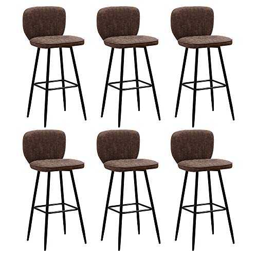BonChoice Set of 6 Industrial Bar Stools with Backs Counter Height Barstools for Home Bar Breakfast Pub Counter, Retro Brown PU leather Barstool Dining Chairs Sturdy Metal Legs (Retro Brown, 6)
