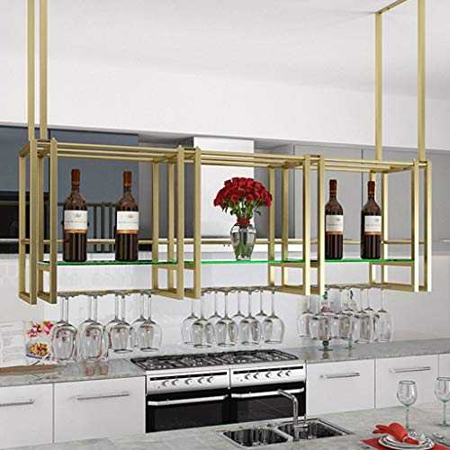 LIYANJJ Wine Enthusiast Ceiling Wine Racks with glass compartment European Style Iron Bottle Organizer for Cocktail or Champagne Flutes for Kitchen, Bar, Pubs or Restaurants Rack