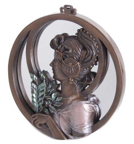Art Nouveau Decorative Lady With Leaves Bronze Wall Mirror - Facing Left