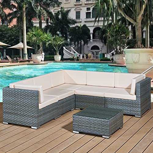 Avril Paris 5 seats outdoor sofa rattan garden furniture set - Ocean grey - NICE