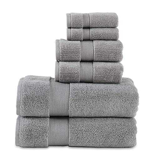 The Luxury Towel Company 6 pcs Towels Set 703 GSM - All Cotton Zero Twist Premium Hotel & Spa Quality Highly Absorbent (2 Bath Towels, 2 Hand Towel and 2 Wash Cloth) - Alloy Colour