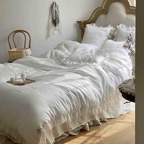Cooling Silky Soft Duvet Cover Bed sheet Pillowcase Luxury Champagne White Princess Girls Bedding set 4/7Pcs,Color 1,Queen Size 4pcs