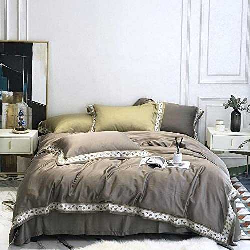DYR Bedding 4 piece bed sheet set,Simple high-end light luxury solid color small new embroidery leopard 60 tie four-piece set-Peach_King: Troubled 220 * 240 (Coffee King: Troubled 220 * 240)