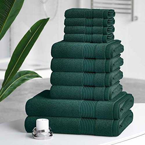 100% Cotton 10 Pc Towel Bale Set Bathroom Towels Hand Bath Towel (Forest Green)