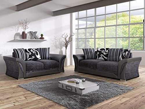 Amazing Sofas 3+2 SHANNON FARROW LARGE SOFA CHENILLE FABRIC GREY BLACK/BROWN BEIGE (GREY BLACK). Fire resistant as per British Standards, foam filled seats for comfort.