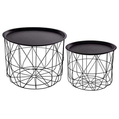 ATMOSPHERA CREATEUR D'INTERIEUR Atmosphera Set of 2 Nest of Coffee Tables with Removable Trays-Modern Design-Black, Metal, S : D. 43,5 x H. 33,5 cm
