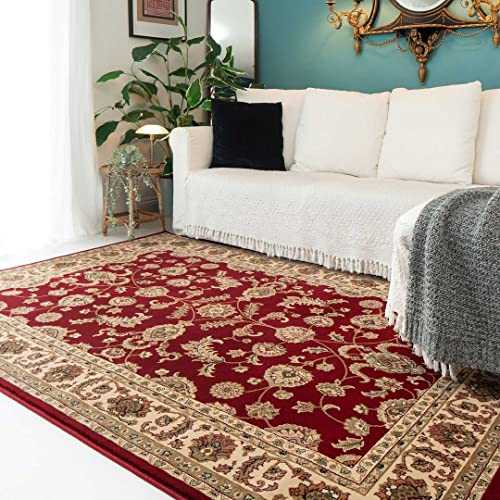 Large Medallion Red Persian Style Traditional Area Rug Classic Floral Oriental Lounge Living Room Floor Carpet Cream Gold Transitional Rugs 200cm x 290cm