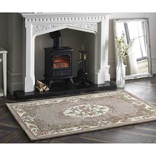 - Lord of Rugs - Lotus Premium Traditional Aubusson Floral Design Wool Heavy Thick Quality Rug (Fawn, 150x240 cm)