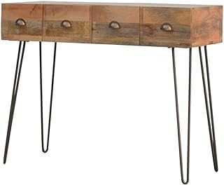 Artisan Furniture Console Table with Iron Base, Oak-ish/Pewter, 100 x 38 x 78 cm