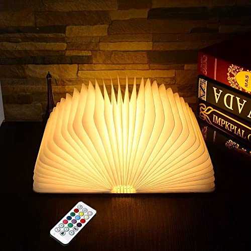 Fashome Led Book Light Table Book Lamp Night Light Wooden Folding Lamp with Remote Control, 16 Colours & Timer (Single Color -Large Walnut)