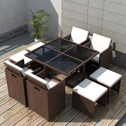 vidaXL Outdoor Dining Set 21 Piece Brown Poly Rattan Garden Patio Furniture