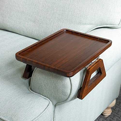 Arm Table Clip On Tray Sofa Table for Wide Couches. Couch Arm Tray Table, Portable Table, TV Table and Side Tables for Small Spaces. Stable Sofa Arm Table for Eating and Drink Table (Brown)