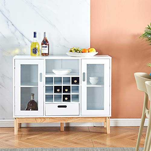 HomeSailing Modern Sideboard Kitchen Cupboard with Wine Rack Buffet Wood Storage Sideboard with 2 Drawers and Doors Utility Storage Display Cabinet for Living Room Dining Room