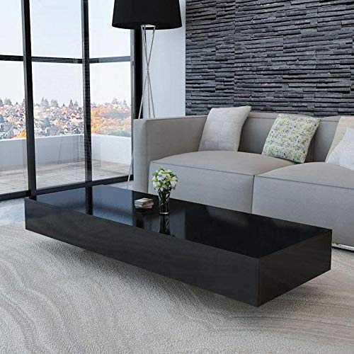 GOTOTOP Coffee Table Glossy Black 115 x 55 x 31 cm Coffee Table Modern Rectangular MDF Low Side Coffee Tables for Living Room