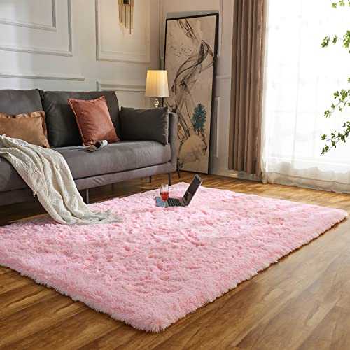 Evitany Indoor Modern Soft Touch Area Rug Thickened Shaggy Rugs Anti-Skid Floor Mat Fluffy Rug for Bedroom, Living Room (Pink, 80x120 cm)