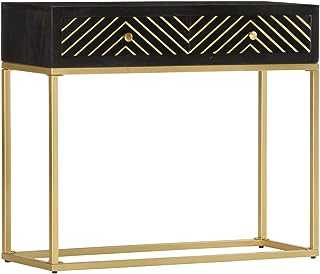 AGGEY Furniture,Cabinets,Console Table Black and Gold 90x30x75 cm Solid Mango Wood,Storage,Buffets
