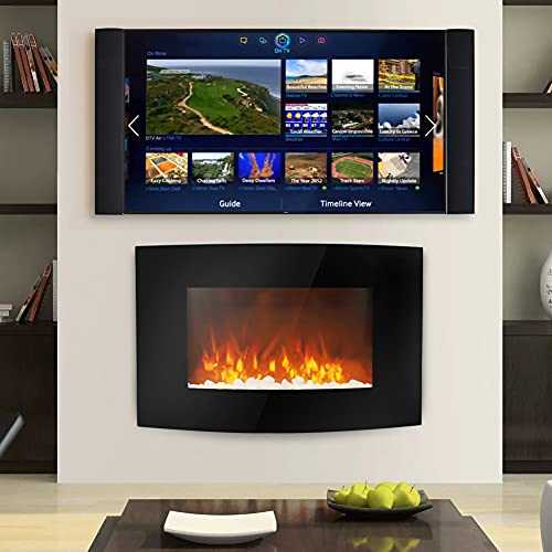 INMOZATA Electric Fire Wall Mounted 35inch Curve Glass Electric Fireplace Low Noise Electric Stove Fire Heater Pebbles Realistic Flame Effect with Remote Control