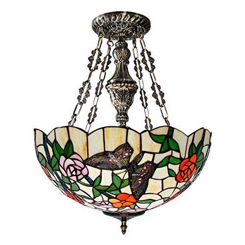 WHSS Rural Butterfly LED Ceiling Lamp Mediterranean Tiffany Style Stained Glass Chandelier Retro Warm Light Living Room Bedroom Φ40cm Chandeliers