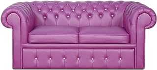 Casa Padrino genuine leather 2 seater sofa in purple with glittering stones 180 x 100 x H. 78 cm - Luxury Chesterfield Sofa Bed