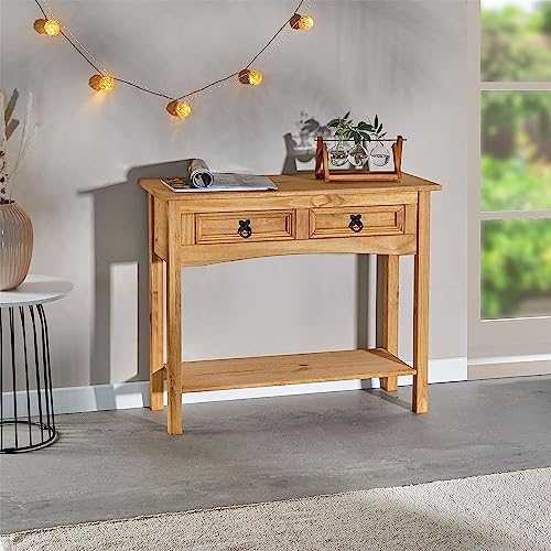 Corona Console Table 2 Drawer, Hall Mexican Solid Pine