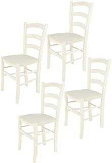 t m c s Tommychairs - Set of 4 chairs VENICE suitable for kitchen and dining room, structure in beechwood, painted colour white aniline and upholstered seat covered in fabric colour ivory