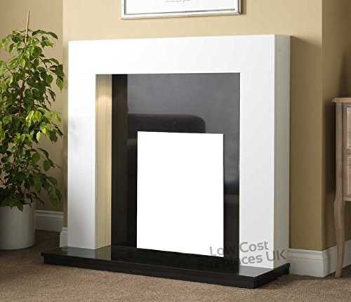 Gas or Electric White Surround Black Granite Back Panel and Hearth Modern Traditional Fire Fireplace Suite 48"