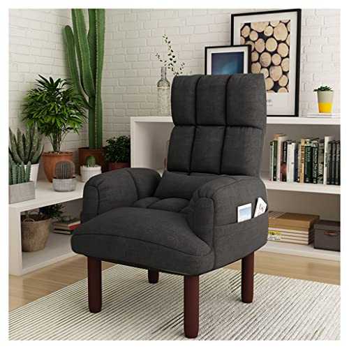 DUNAKE Chaise Lounge Indoor Bedroom, Armchair Recliner, Mid-century Modern Accent Chair Fabric Reading Chair Comfy Upholstered Single Sofa Chair For Living Room Office Apartmennt (Color : Black)