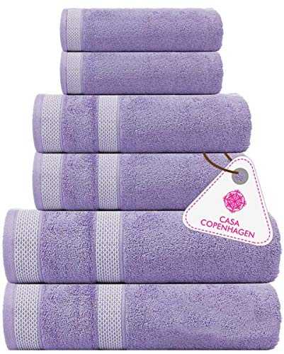 CASA COPENHAGEN Solitaire Luxury Hotel & Spa Quality, 600 GSM Egyptian Cotton, 6 Piece Turkish Towel Set, Includes 2 Bath Towels, 2 Hand Towels, 2 Washcloths, Purple Rose