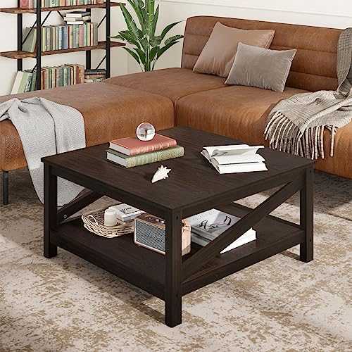 YITAHOME Coffee Table for Living Room, Wooden Coffee Table with Storage, 80x80x45.4cm Square Coffee Table for Home Office, Super Stability, Combining Retro and Modern Elements