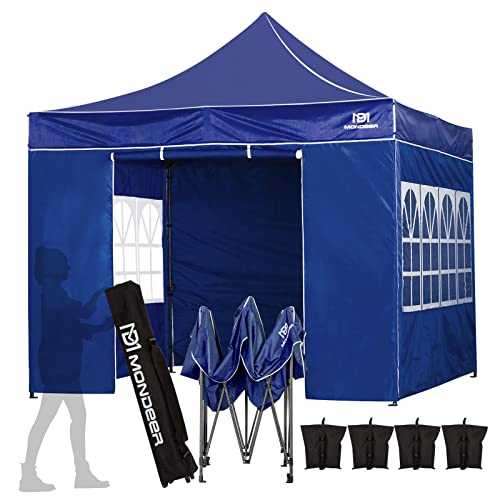 Mondeer Pop Up Gazebo, 3m x 3m Gazebo with 4 Sides, Waterproof and Anti-UV, Heavy Duty Shelter Tent Metal Steel Frame PU Coated, with 4 Sandbags and Carrying Bag for Outdoor Garden Patio Party (Blue)