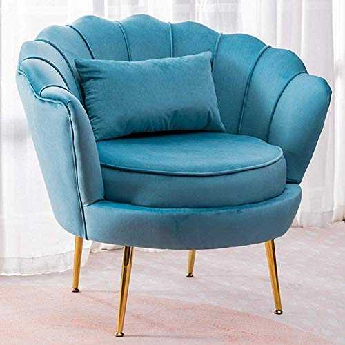 YRRA Velvet Tub Chairs with Pillow Metal Legs Accent Armchair Living Room Lotus Shape Chair Single Sofa (single-light blue)-Single-light Blue