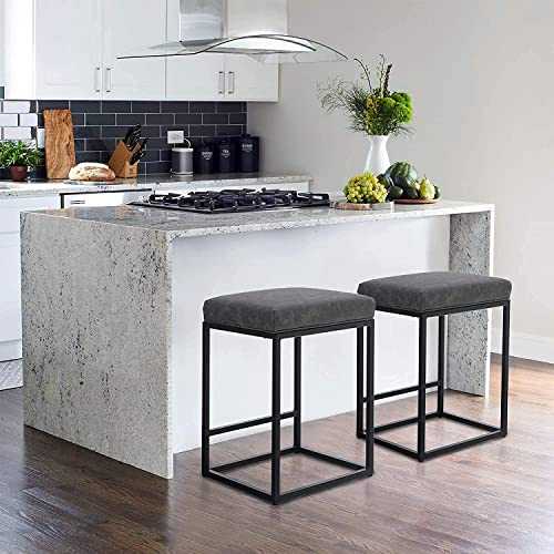 Sophia & William Bar Stool Counter Height 24” Set of 2 Bar Seat Backless Counter Stools with Cushion for Dining Room Living Room Home Bar Kitchen Stool Pu Leather with Foot Plate Grey