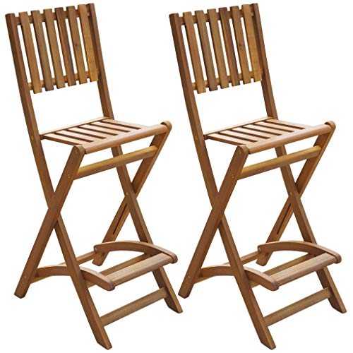 mewmewcat Folding Outdoor Bar Stools 2 pcs Foldable Bar Chairs Wooden Structure 48 x 58 x 118 cm Solid Acacia Wood