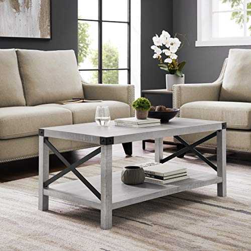 Eden Bridge Designs Coffee Table with Storage for Living Room, Metal, Stone Grey, 40 Inch