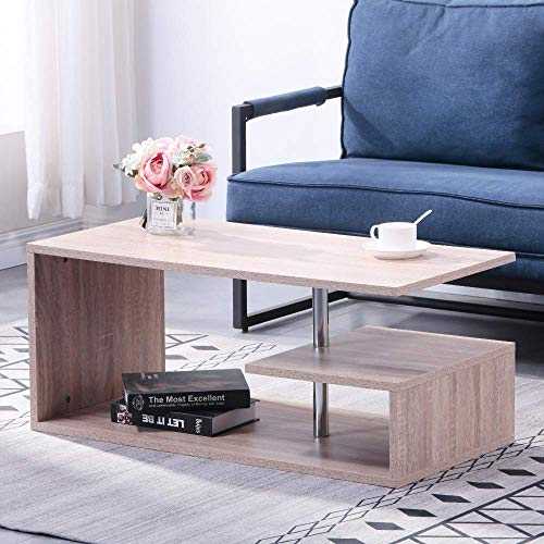 GOLDFAN Coffee Table for Living Room Rectangular Large Modern Sofa Table Centre Table with Shelf 90x45x40cm