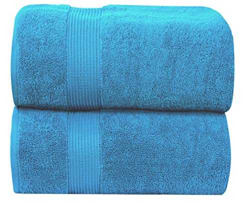 Jumbo Bath Sheets Extra Large (90 x 180 cm, 2 Pack) 100% Cotton Super Soft Hotel Quality Towel Bath Sheet - 600 GSM Ring Spun, Ultra Soft, Absorbent Beach Towels Bathroom BathTowels Set (Teal)