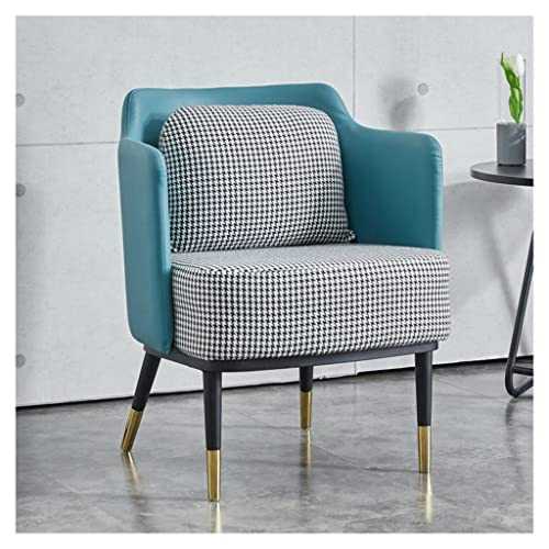 Sofa Chair For Bedroom, Dining Chairs With Arms, Houndstooth Leather Accent Chair With Metal Legs And Linen Cushion Mid Century Modern Leisure Chair For Office Living Room Dorm (Color : Blue B)