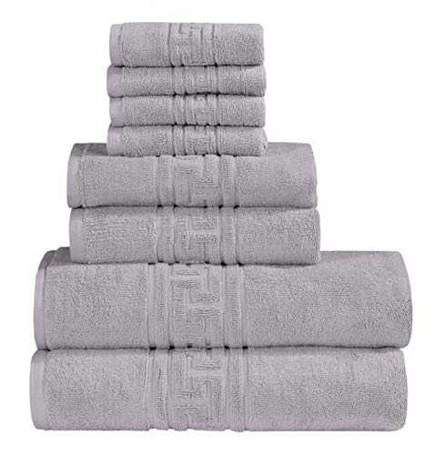 100% Egyptian Ring Spun Cotton 700 GSM Fade Resistant Soft & Highly Absorbent Towels, 8 Pcs Towel Set - Silver