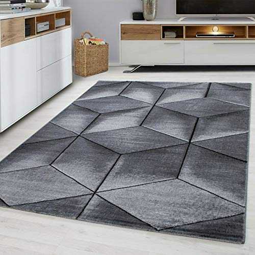 Modern Style Rug CUBIC Design Black Grey Charcoal Rugs Living Room Extra Large Size Soft Touch Short Pile Carpet Area Rugs Non Shedding (120cm x 170cm (4ft x 6ft))